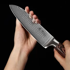 Wakoli EDIB Kleines Santokumesser aus Damast I 12cm Klinge I Pakka Griff