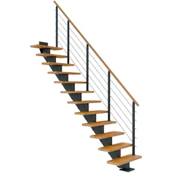 Dolle Mittelholmtreppe Hamburg Gerade Buche, geölt 85 cm breit für Geschosshöhen 240 – 279 cm UK Metall Anthrazit inkl. einseitigem Designgeländer
