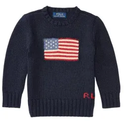 Polo Ralph Lauren für Jungen. 323668285001 Emblematischer Pullover mit Marineflagge (8años=136/138cm), Blau, Lässig, Baumwolle, Kinderbeklei