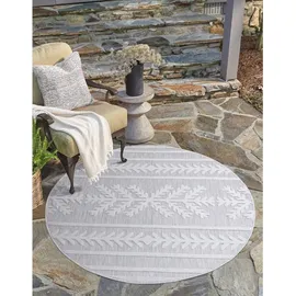 Carpet City In-& Outdoorteppich Santorini 411, 3D-Effekt, Boho-Optik", grau, H:5mm Ø:200cm, Polypropylen, Teppiche, Teppich, Wetterfest - UV-beständig für Terrasse, Flur,