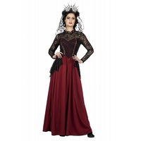 Metamorph Kostüm Gothic Vampir Lady Kostüm, Elegant und düster: bodenlanges Kleid mit floralem Spitzenoberteil rot 36