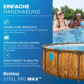 BESTWAY Steel Pro MAX Frame Pool Set Ø 488 x 122 cm inkl. Filterpumpe, Sicherheitsleiter, Abdeckplane