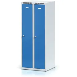 Metallspind, niedrig, 2 Abteile, 1500 x 600 x 500 mm, Drehverschluss, blaue Tür