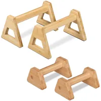 Relaxdays Liegestützgriffe, 4er Set, Parallettes Bambus, 2 Verschiedene Größen, Calisthenics, Handstand Stütze, Natur