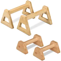 Relaxdays Liegestützgriffe, 4er Set, Parallettes Bambus, 2 Verschiedene Größen, Calisthenics, Handstand Stütze, Natur