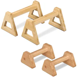 Relaxdays Liegestützgriffe, 4er Set, Parallettes Bambus, 2 Verschiedene Größen, Calisthenics, Handstand Stütze, Natur