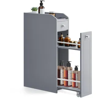VASAGLE Badezimmerschrank klein, Badschrank schmal, Kleiner Schrank für Toilettenpapier, Toilettenschrank mit Schubladen, Aufbewahrungsschrank stehend, für kleine Räume, Taubengrau BBC847G02