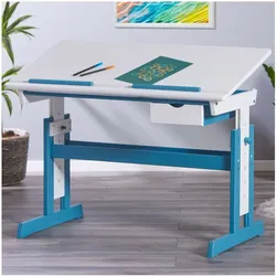 Inter Link Schreibtisch Pijii - Kiefer Massivholz - weiss/blau lackiert