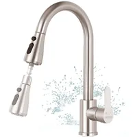 Wasserhahn Küche, Hochdruck Küchenarmatur mit Herausziehbarer Brause Ausziehbar Armatur, Mischbatterie Küche Spültischarmatur Brause 3 Modus, Edelstahl