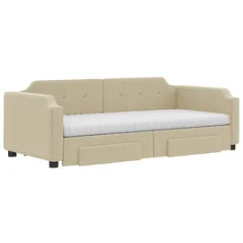 vidaXL Tagesbett Ausziehbar mit Schubladen Creme 100x200 cm Stoff