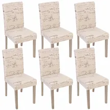 MCW 6er-Set Esszimmerstuhl Littau, Stuhl Küchenstuhl ~ Textil mit Schriftzug, creme, Beine Struktur - Eiche