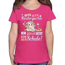 Shirtracer T-Shirt Ich glitzer jetzt in der Schule Einhorn mit Schultüte Einschulung Mädchen rosa 140 (9/11 Jahre)