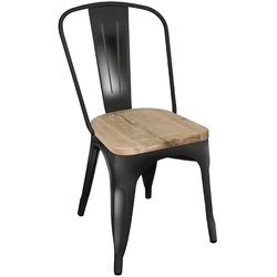 Gastro Bolero Bistro Beistellstuhl Schwarz mit Holzsitzauflage, 4 Stück