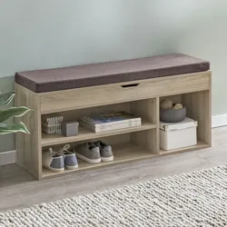 Kadima Design Garderobenbank mit Stauraum: Sitzkomfort, Funktionalität, Stoffbezug, Viel Stauraum, Melaminharzbeschichtung. Beige, 104x32x51 cm