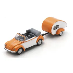 VW Beetle Cabriolet mit Caravan Anhänger ES Piccolo Modell von Schuco 1:87