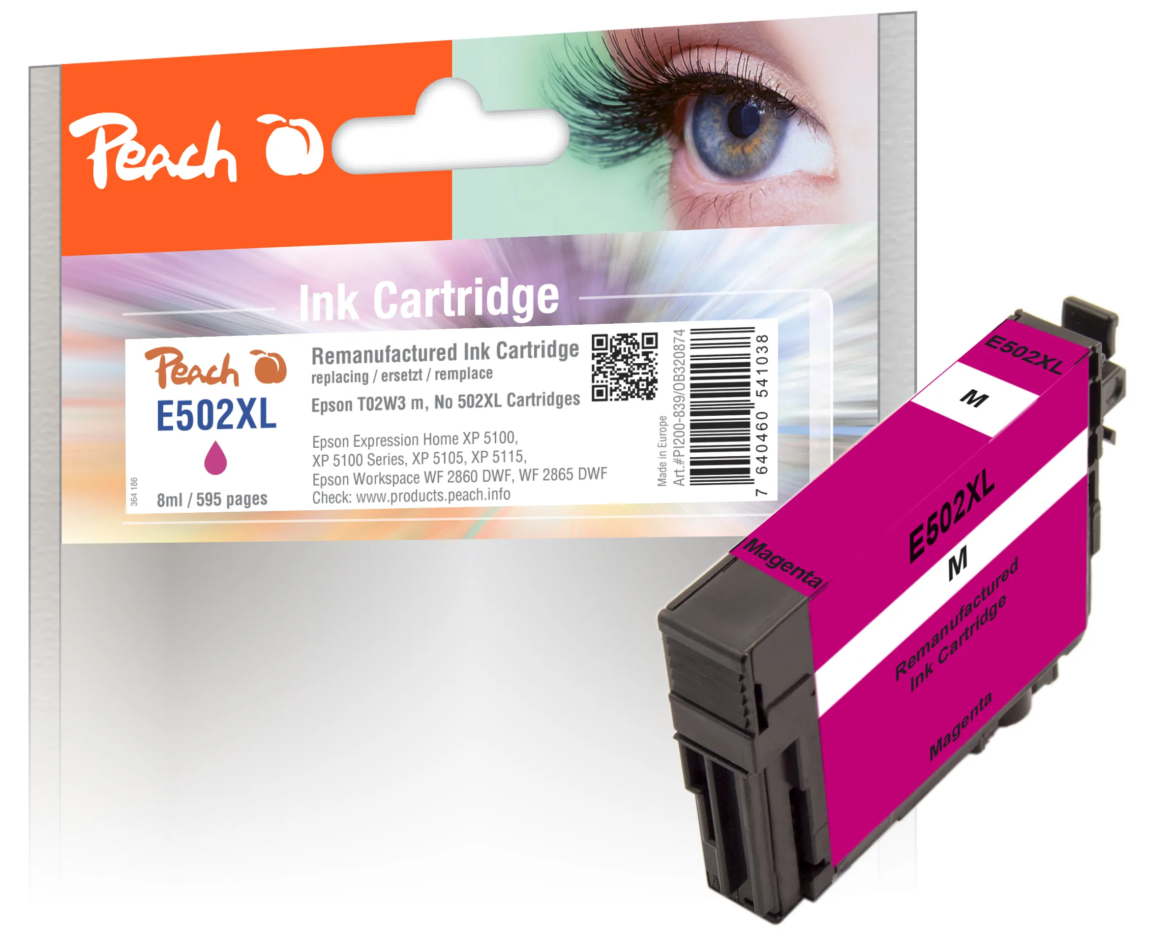 Peach Tintenpatrone magenta kompatibel zu Epson No. 502XLM, C13T02W34010