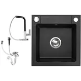 faizee home Belmondo 44 x 46 cm Einbaugranitspüle schwarz Handbetätigung 440 x 460 mm