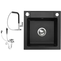 faizee home Belmondo 44 x 46 cm Einbaugranitspüle schwarz Handbetätigung 440 x 460 mm