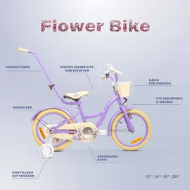 SUN BABY Mädchenfahrrad 16 Zoll Glocke Zusatzräder Schubstange Flower Bike lavendel - Violett