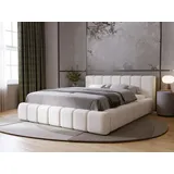 GRAINGOLD Polsterbett mit Bettkasten 140x200, Beige Samt, Orio