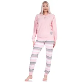 normann-wäschefabrik NORMANN Frottee langarm Pyjama Bündchen und und gestreifter Hose - 69438 in rosa | Gr.: 40-42