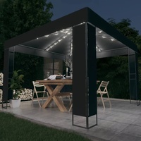 Prolenta Premium Pavillon mit Doppeldach & LED-Lichterkette 3x3 m Anthrazit