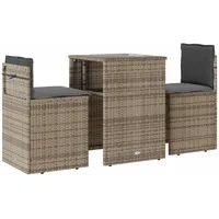 vidaXL 3-tlg. Bistro-Set mit Kissen Grau Poly Rattan