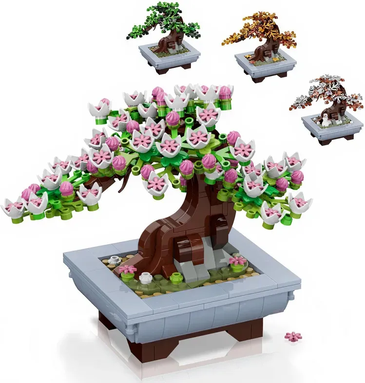 HOGOKIDS Bausteine, Kinderfesttags-Geschenk, ewige Bausteinblume, immergrüne Topfpflanze, Konstruktionsspielzeug