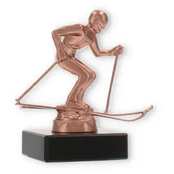 Pokal Metallfigur Ski Alpin bronze auf schwarzem Marmorsockel 11,0cm