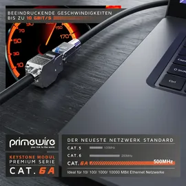 Primewire 8x Netzwerk-Adapter RJ-45 (Ethernet), Buchse zu Netzwerkkabel, CAT.6a Keystone Modul für LAN Kabel, RJ45 Buchse, feldkonfektionierbar