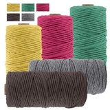 JeogYong 5 Stück Makramee Garn Set, Makramee Garn Baumwollgarn Makramee-Seil Weiches Baumwoll-Seil, zum Wandbehänge, Pflanzenhalter, Basteln, Heimtextilien, 3mm x 100m (5 Farben B)