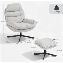 Homcom Relaxsessel mit Hocker Chenille 0 x 0 x 0 cm Cremeweiß drehbar