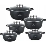 Zilner Topfset PREMIUM BLACK Aluminium 10-teilig, 5 Töpfe 16 / 20 / 22 / 24 / 26 CM, alle Herdarten, Induktion, Geschenk, Funktionalität - Schwarz