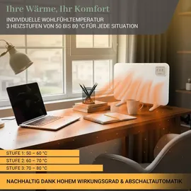 Heidenfeld 3in1 Tischheizung HF-TH120 | Infrarot Heizung Schreibtisch | Heizstrahler für Büro - Camping - LED Display - Tischheizer - Timer - 120... - Weiß