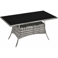 Gartentisch Glastisch Esstisch Gartenmöbel Tisch, Polyrattan+Sicherheitsglas, Grau+Schwarz, 150x85x7