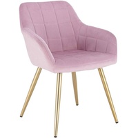 Woltu Esszimmerstuhl (1 St), Küchenstuhl Polsterstuhl Sessel mit Armlehne, Sitzfläche aus Samt, Gold Beine aus Metall, Rosa rosa