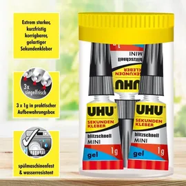 UHU Sekundenkleber Minis Gel 3x 1 g