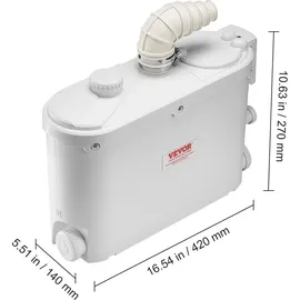 Vevor Hebeanlage, 500 W, 110 L/min Durchfluss, 8 m Förderhöhe, Schmutzwasserpumpe mit 4 Wassereinlässen, Abwasserhebeanlage für Küche, Keller, Dusche, Waschbecken, Waschküche,