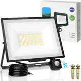 MUEZDUR LED Strahler mit Bewegungsmelder Außen, 100W 10000LM LED-Außenstrahler 6500K Kaltweiß Superhell Scheinwerfer IP66 Wasserdicht,Außenstrahler für Garten, Innenhöfe, Garage, Haus (100, Watt)