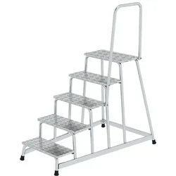PROREGAL Arbeitspodest starr mit Handlauf | 5 Stufen | Aluminium-Warzenblech | Rutschfeste Kunststoffschuhe
