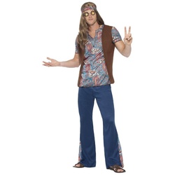Smiffys Kostüm Hanf Hippie, Schlaghose und Paisleymuster – die Standardausstattung der 70er blau L