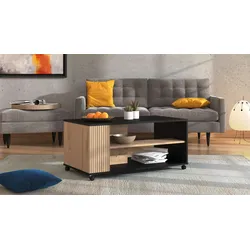 Couchtisch INOSIGN "Correze Kaffetisch, 100 cm, Artisan Eiche, in trendigen Farben, modern", schwarz (schwarz mit struktur, schwarz mit struktur, schwarz mit struktur), B:101cm H:46cm T:54,5cm, Tische, Mit zwei Ablageboden, Rollen