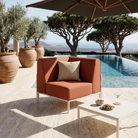 Oviala Ecksessel für modulare Gartenmöbel terrakottafarbener Stoff - Patio - Orange, Textil, 1-Sitzer, Rechteckig, 80x78x80 cm,