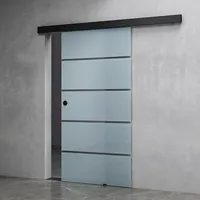 Mai & Mai Glasschiebetür komplettset softclose Schwarz 5-Milchglas Streifen, Griffart: Muschelgriff, BxH: 90x215cm, 15 mm Wandabstand, 8mm ESG-Sic... - Transparent/milchig