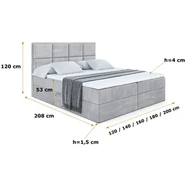 altdecor BOXBETT mit Matratze H3 und Lattenrost, - NOVA - 160x200 Hellgrau