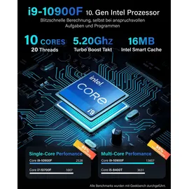 Greed Greed® Ultra V2 PC mit Intel Core i9 10900F - Schneller Rechner - Computer für Büro & Home Office mit 5,2 GHZ 32GB RAM/Arbeitsspeicher - 1TB SSD + 1 TB HDD - DVD+RW - WLAN, inkl Win 11 Pro