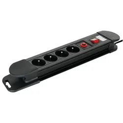 Perel Steckdosenleiste mit Schalter, Überlastschutz, 4 Steckdosen Typ E, Kabel 1.5 m, 3G1.5, Innenbereich, Schwarz
