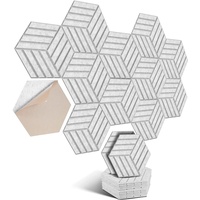 Hexagon Akustikplatten selbstklebend 12 Stück I Schallabsorber Schallschutz mit hoher Dichte für Wand Decken Holz & Tür - Akustikpanel Schallschutzplatten, 30x26x0.9cm,Streifen,Silbergrau