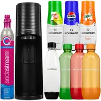 Wassersprudler SodaStream Terra Black + 4 Flaschen, Grün/Schwarz/Orange/Rot,1L