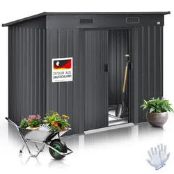 KESSER® - Gerätehaus L Metall 4 m3 mit Fundament   210x122x186 cm   2x Schiebetür & Fundament   Geräteschuppen   Gartenhaus Schrank   Pultdach Garten Schuppen   Inkl. Arbeitshandschuhe